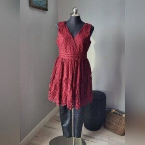Wine Red Lace Skater Dress Lulu's New Womens Sz Large